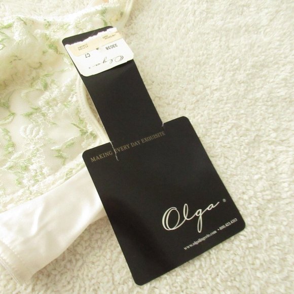 New Olga Bra 38C Underwire Cream Green Floral Embroidered Vintage 33038 - Picture 2 of 7